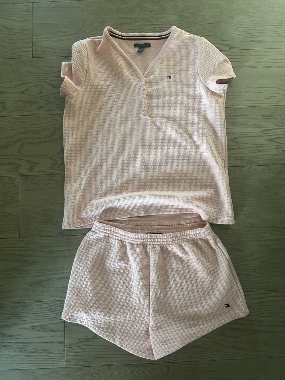 Tommy Hilfiger Pale Pink Waffle-Knit Pajama Top & Shorts Set